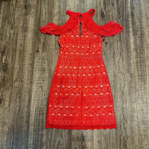Francesca Red Lace Overlay Mini Dress Women’s Size Small - Picture 2 of 9